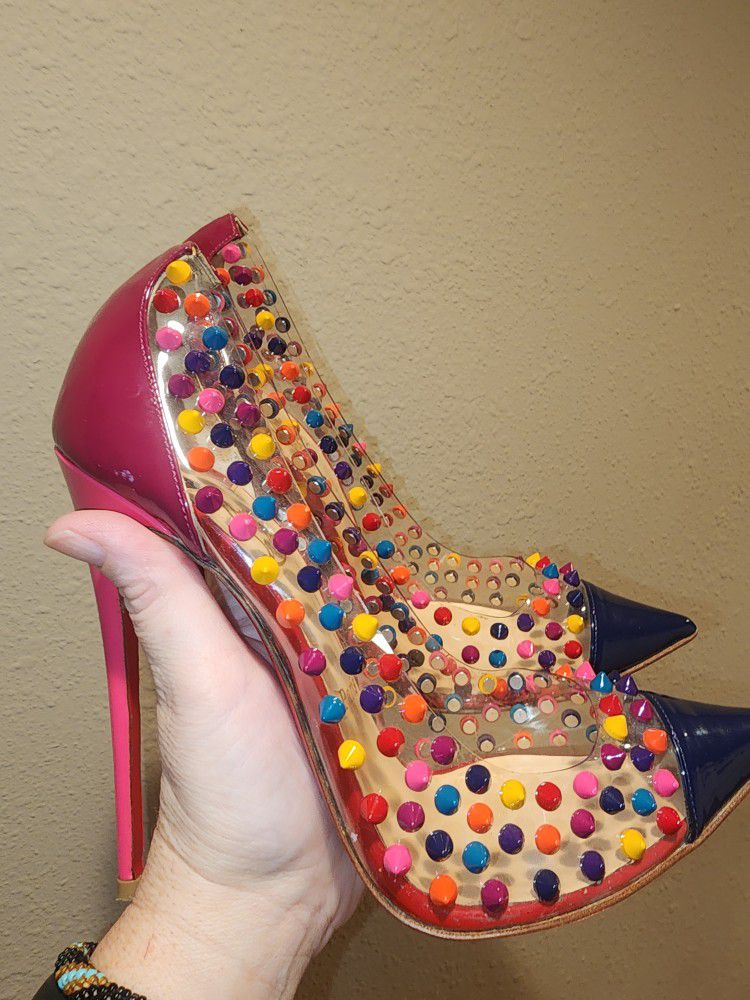 Christian Louboutin Colorful Spiked 4inch Red Bottom Heels 