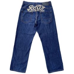 Vintage 90s Rocawear Embroidered Blue Dark Wash Denim Jeans