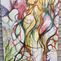 Hot Piece Of Incredible Original Art on Sheet Of Plywood (Let Me Out)-There’s a curve in the wood do to weather I guess, but I believe with weights on