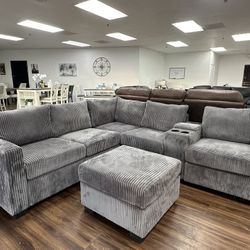 Gray Corduroy Sectional Sofa 
