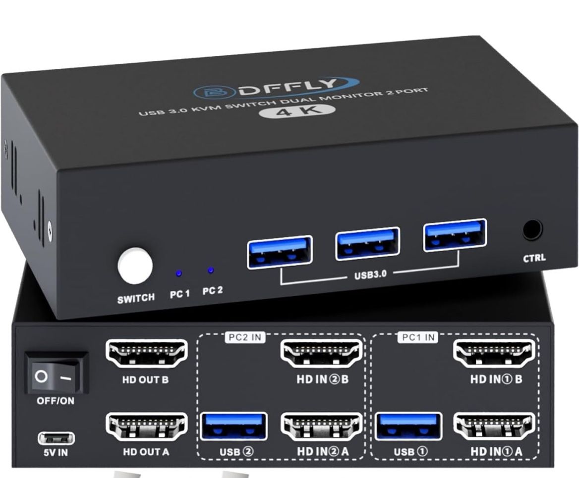 USB 3.0 KVM Switch Switch Dual Monitor 2 Port , 4K@60Hz