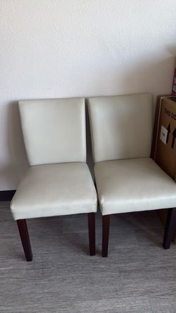 Set of 2 Cream Leather Dining Chairs