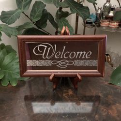 Vintage Etched Welcome Mirrored Sign 
