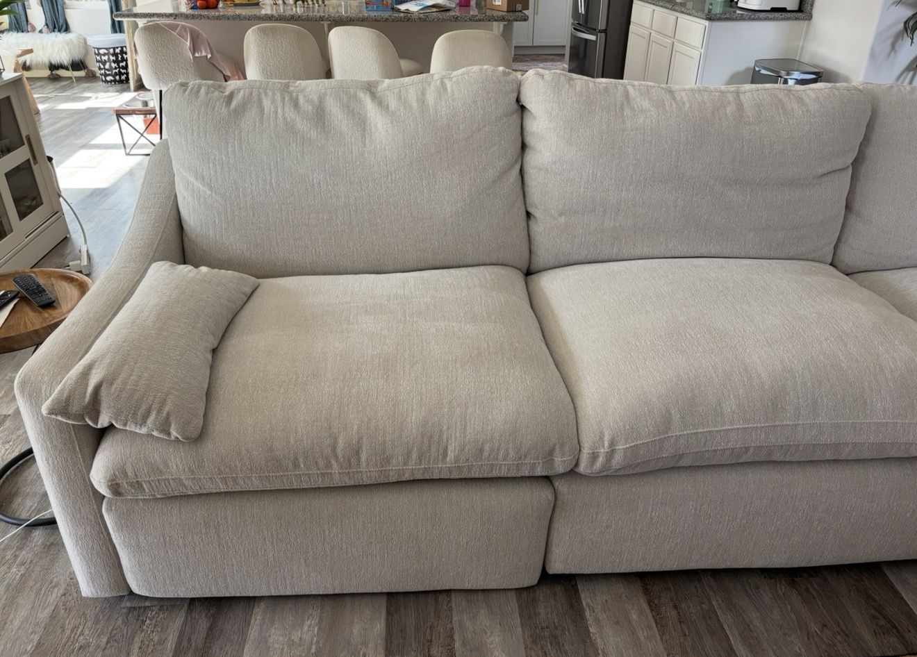 Cream Beige Ivory Reclining L- Sectional 