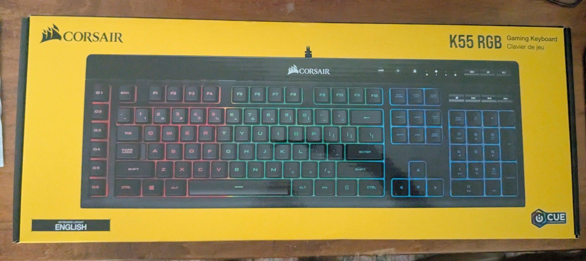 Corsair laptop desktop computer gaming keyboard K55 RGB multi lighted, with original box and instruction booklet