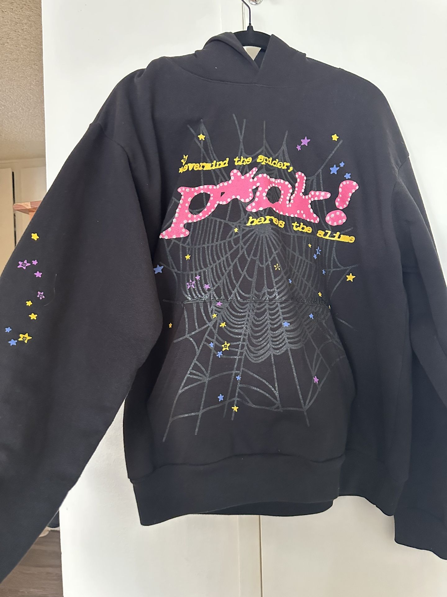Black Sp5der Pink Hoodie Size Large