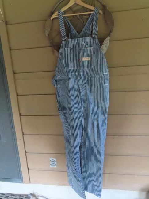 Vintage BIG MAC jc penneys Square Bak Overalls Hickory Stripe 40X 32 made in usa