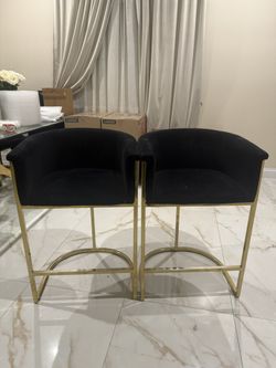 Black Velvet & Gold Bar Stools – Set of 2 ✨
