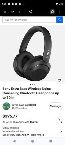 Sony WH-XB910N EXTRA BASS Noise Cancelling Headphones in black