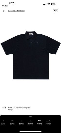 BAPE APE HEAD TOWELLING POLO MENS NAVY