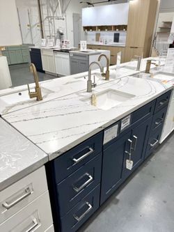 ✨ Blue & White Quartz Vanity Top w/ Gold Shimmer – From Just $152 + FREE Sink! 🔥