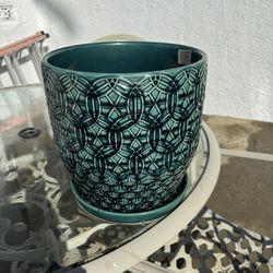 Teal Ceramic Pot 