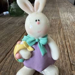 Vintage Easter Bunny Figurine Wearing Purple Dress