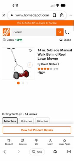 14 in. 5-Blade Manual Walk Behind Reel Lawn Mower