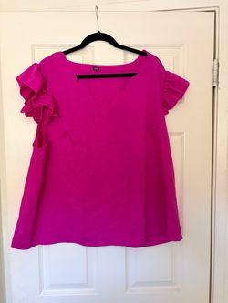 SHEIN Hot Pink Ruffle Sleeve Blouse 2x
