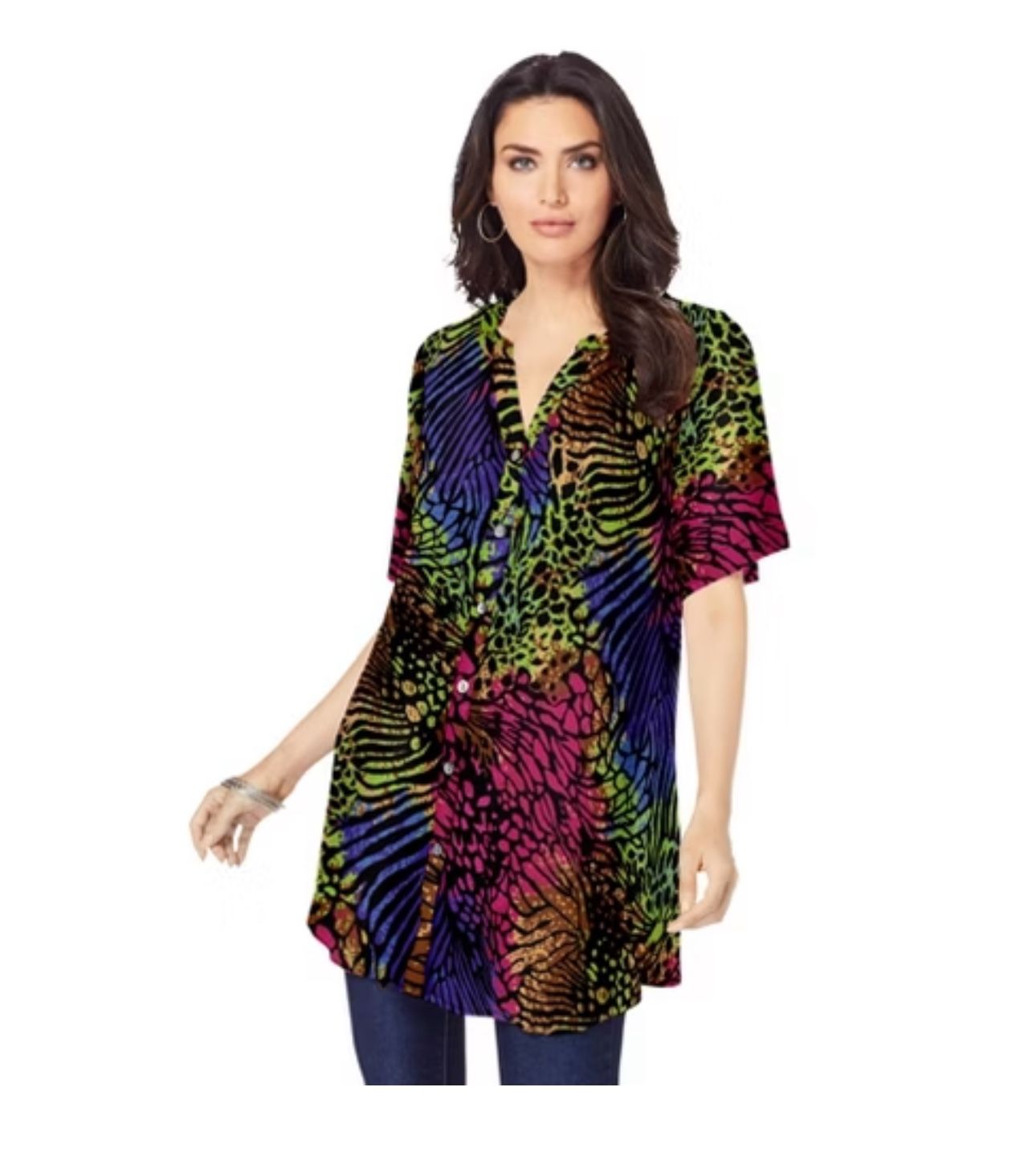 Roaman's Blouse Women's Plus Size 34W Colorfull Angelina Tunic Summer Casual