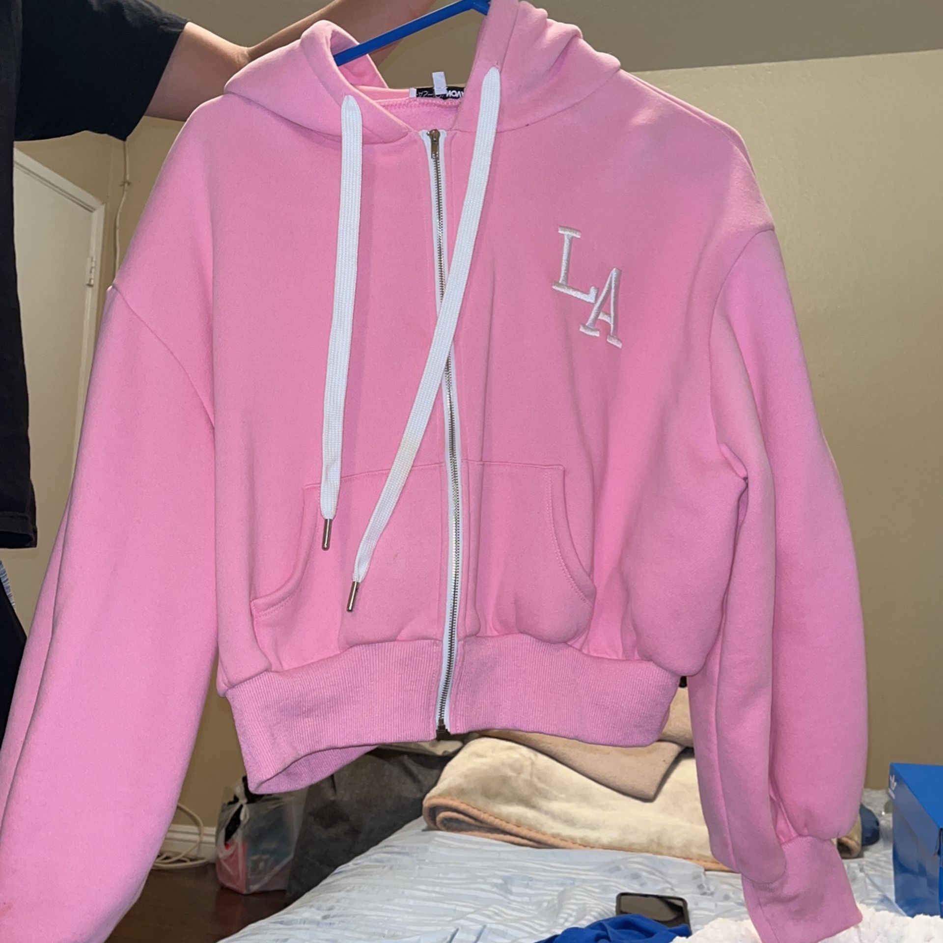 Pink LA size S oversized cropped hoodie