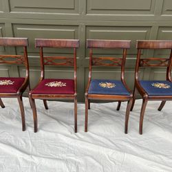 4 ca. 1930’s Duncan Phyfe Dining Chairs With Needlepoint Seats