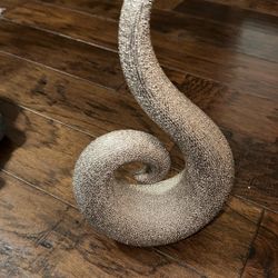  Double Curl Rising Wave Sculpture, Decorative Modern Art, Silver Titanium Glazed Ceramic Stoneware, 8 1/4 Inches, Abstract Table Top Accent