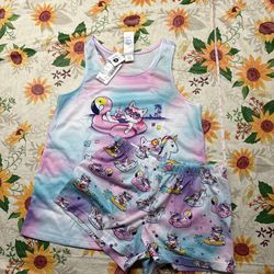 Pj Place 2-pc girls Unicorn & Cat beach tank top and shorts set /pajamas #beachyvibes #pjs #set #size7/8 A338