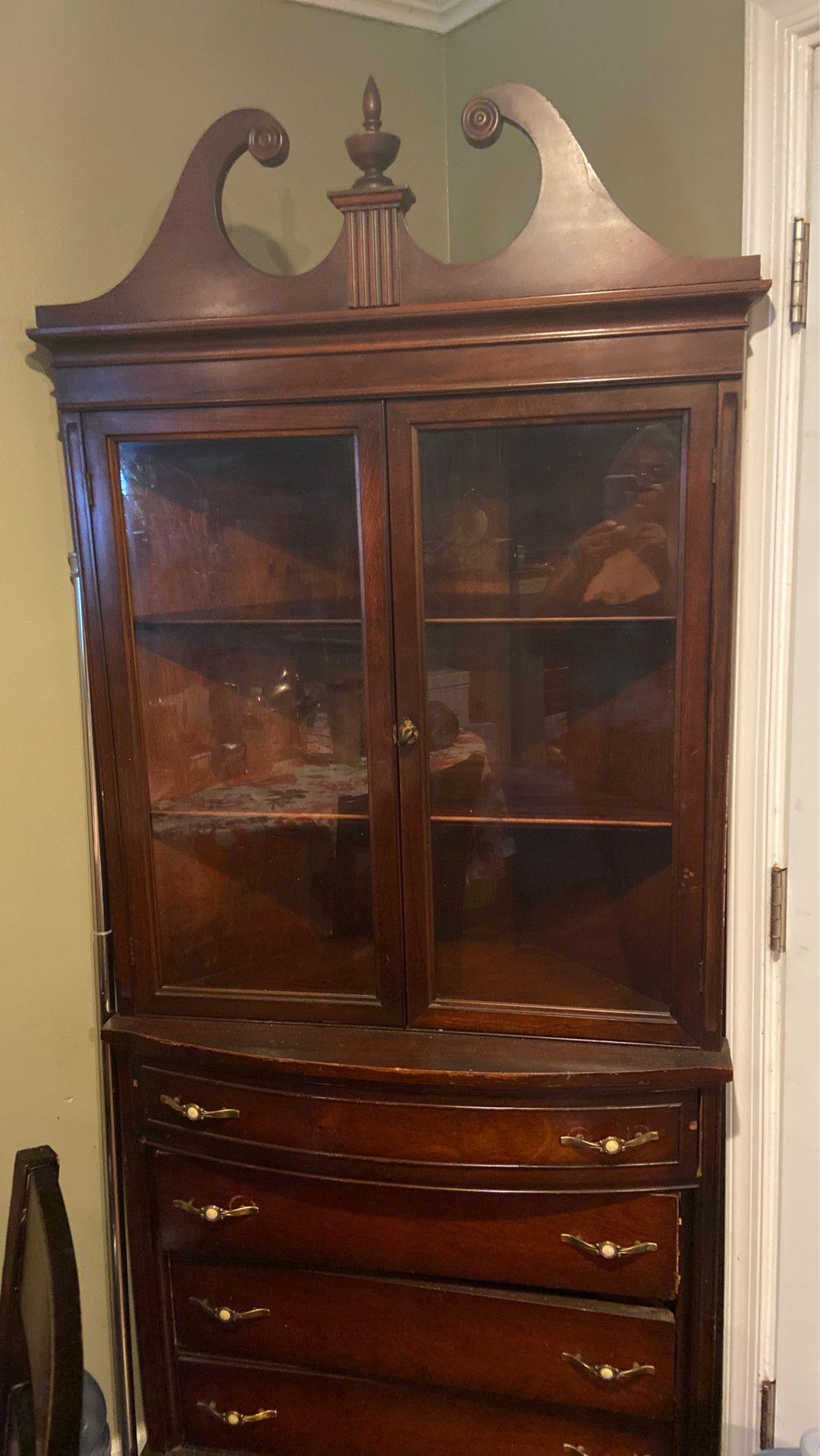 Corner antique china cabinet