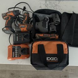 Ridgid Cordless Drill, Driver, & 4 In 1 Cutoff, Dremel, & Jigsaw, & Sawzal