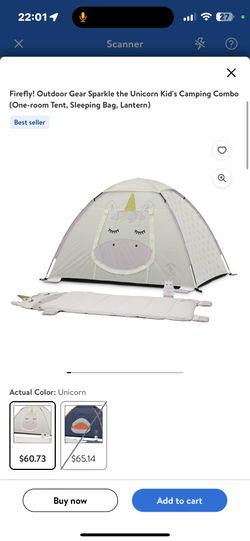 Firefly! Outdoor Gear Sparkle the Unicorn Kid's Camping Combo (One-room Tent, Sleeping Bag, Lantern)