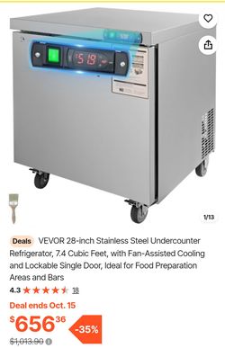 VEVOR 28-Inch Stainless Steel Undercounter Refrigerator