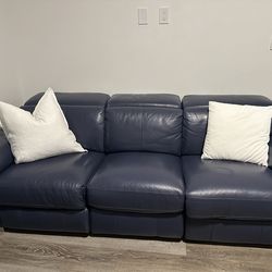 Modern Blue Leather Reclining Sofa – Power Headrest + Footrest + USB Charging