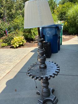 Grey wheel type floor lamp ex cond 54”H 28”D