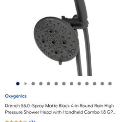 Drench 55.0 -Spray Matte Black 4-in Round Rain High Pressure Shower Head with Handheld Combo 1.8 GPM