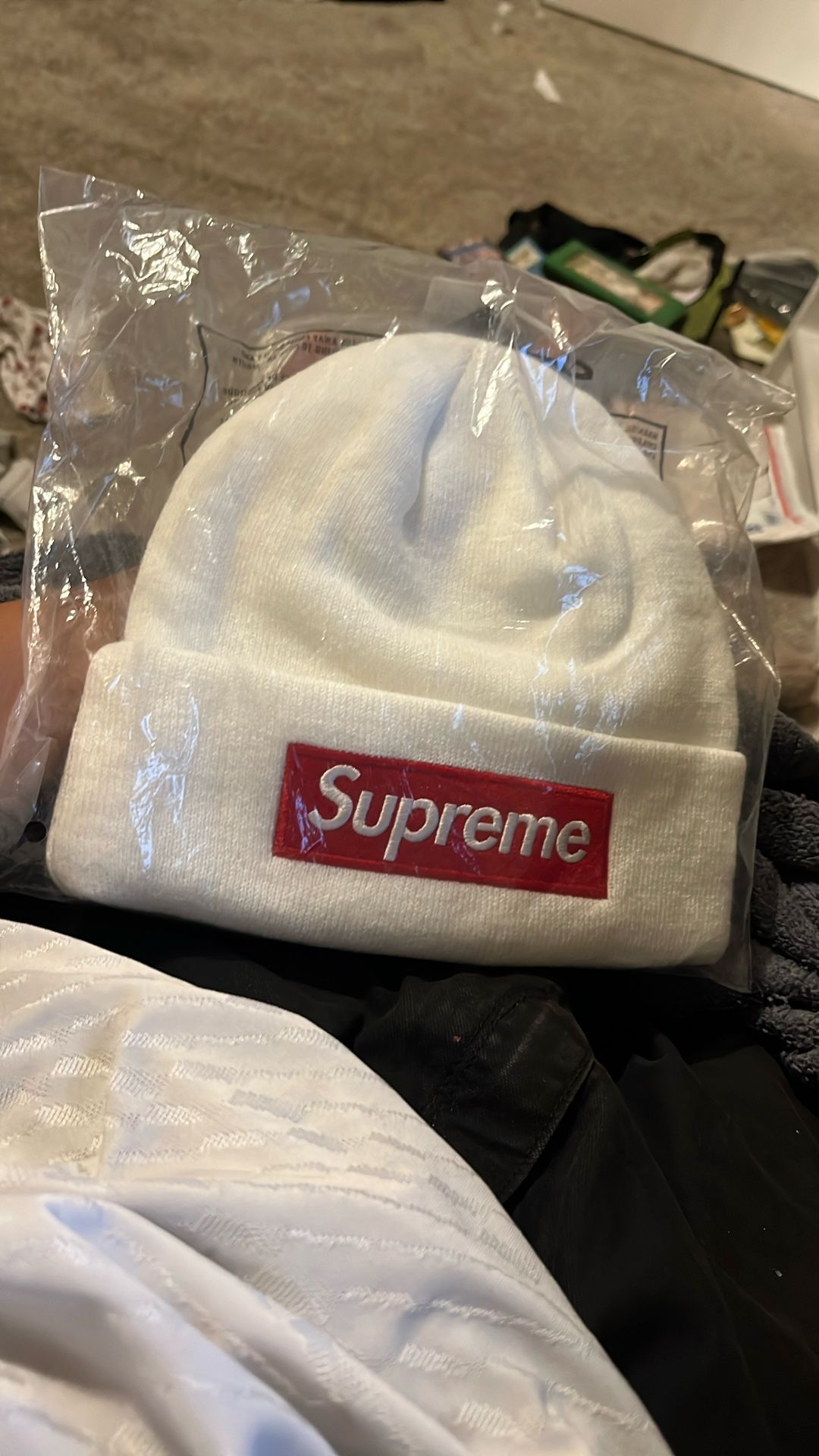White Supreme Beanie