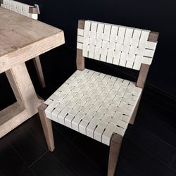 Woven Chair White Faux Leather 