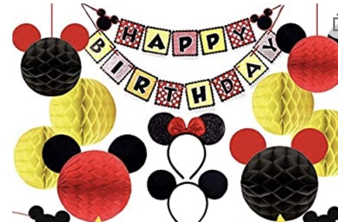 Mickey Mouse Happy Birthday Banner and Honeycomb Paper Balls