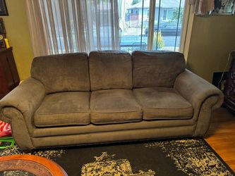 OBO- Gray Fabric 3-Seat Sofa with Nailhead Trim