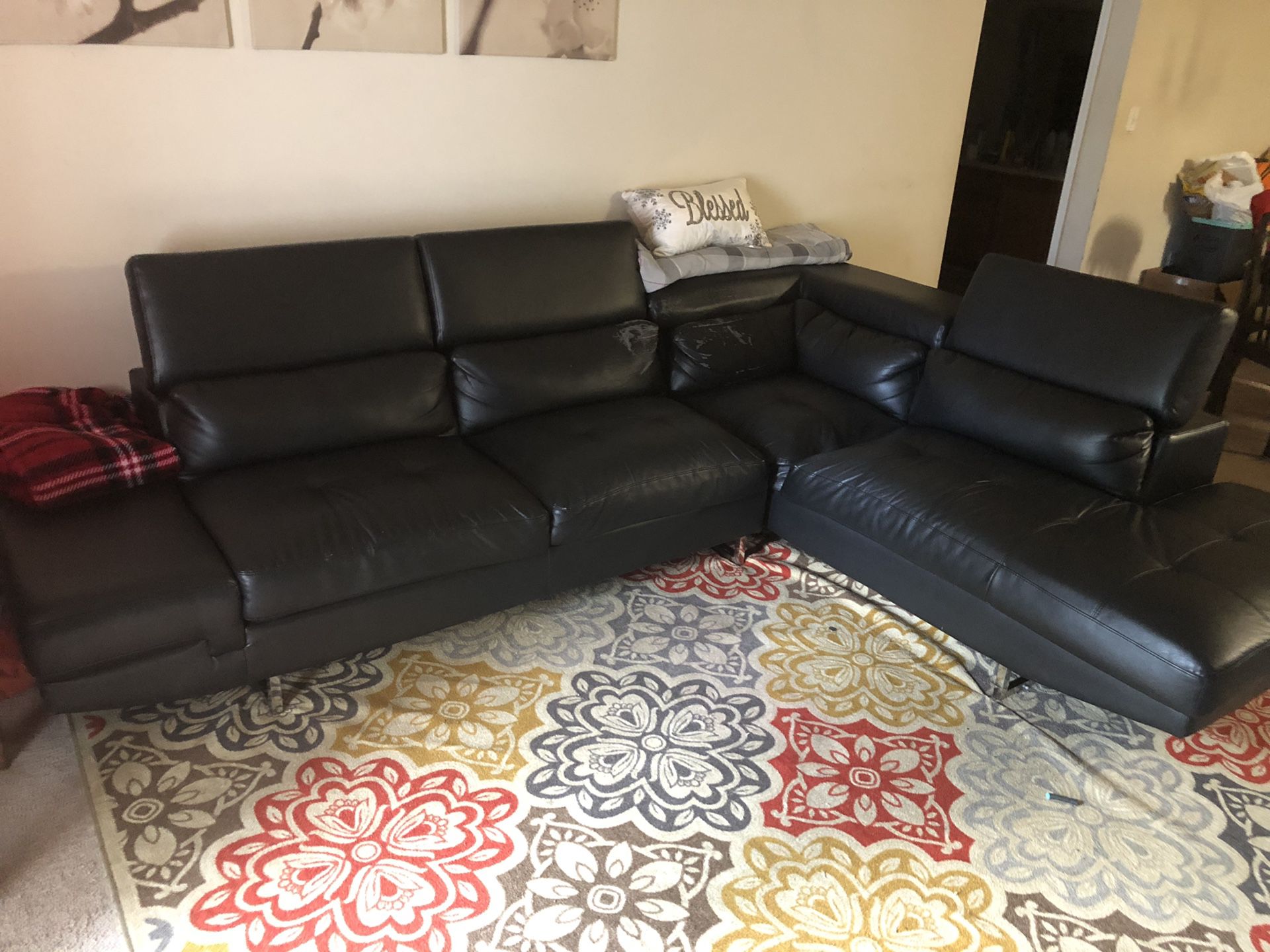 Black leather couch 2 pc sectional