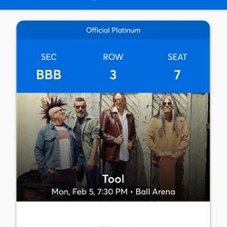 Tool Tickets (2) 3rd Row Center, Ball Arena