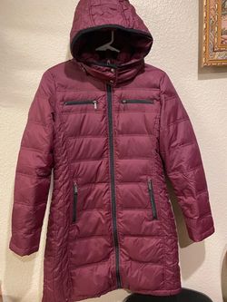 MK Women's Burgundy Puffer Coat with Hood