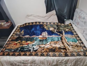 Vintage Nautical Scene Velvet Tapestry