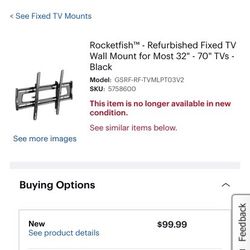 Rocket fish Tv Wall Mount 32 To 70 Inch $30 OBO