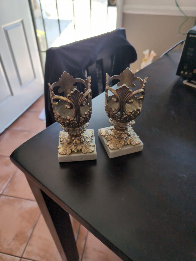 Gothic Gold Candle Holders With Marble Bases