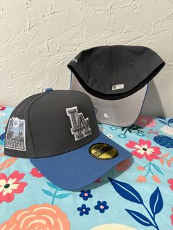 MLB new era Los Angeles dodgers grey blue 60th anniversary patch 59fifty a frame fitted hats size 7, 7 3/8 and 7 5/8
