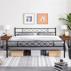 Metal Platform Bed Frame with Headboard and Footboard, King Size, Black