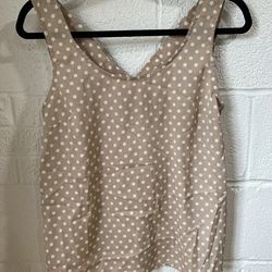 Papaya Tan and White polka-dot Open Back Criss Cross top Blouse T Tee Shirt tank Women's Size S Small