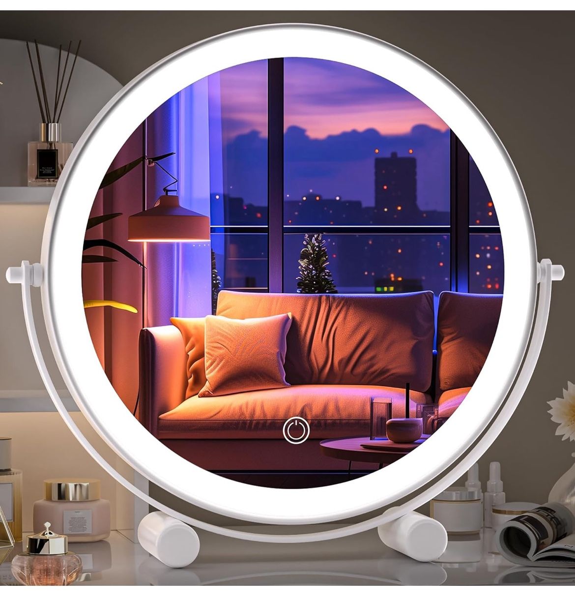 Hasipu 10-inch Lighted Makeup Mirror with Magnification, White Frame Rechargeable 3000 mAh Vanity Mirror