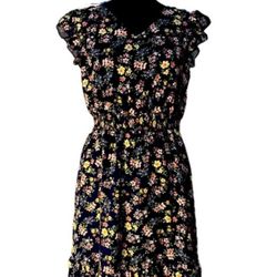 NWT Floral Flutter Sleeve V Neck Smocked Ruffle Sundress Allegra K small