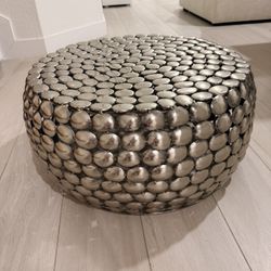 Metal Drum Coffee Table – Modern Silver Design | 22.5" Diameter