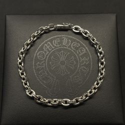 Chrome Hearts Style Paper Chain Link Silver Bracelet 