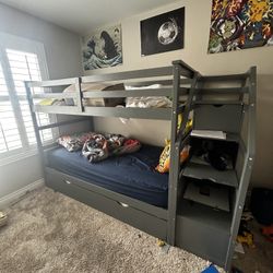 Gray Twin Over Twin Bunk Bed W/trundle