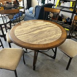 Solid Wood And Stone Table And Chairs